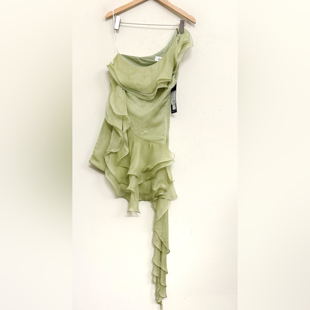 NWT Elliatt Poppy One Shoulder Ruffle Mini Dress in Light Green Size S - Picture 6 of 15